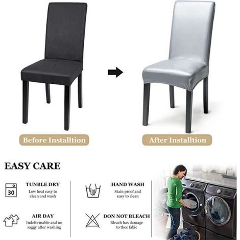 Housse De Chaise - Simili Cuir Impermeable - Elastique - Pour Salle A Manger Et Restaurant - Lot De 2 (1/4)