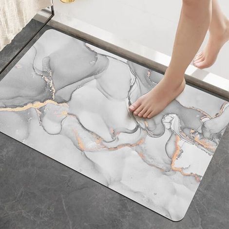 Tapis de Bain Antidérapant 40 x 60 cm, Super Absorbant, Sèche Rapide, Ultra Mince, Facile à Nettoyer, pour Portes de Salle de Bain, Baignoire, Douche, Gris Clair (1/4)