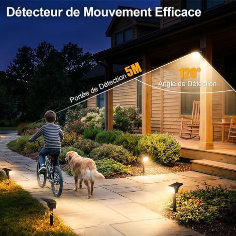 Spot Solaire Exterieur Detecteur de Mouvement, Lot de 4 Lampe Solaire Exterieur Jardin Puissante 104LED 3 Modes, Lumiere Solaire Exterieur Étanche IP65, Eclairage Exterieur Solaire Blanc Chaud (1/4)