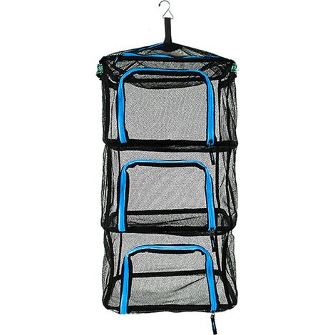 Séchoir Pliant 4 Niveaux pour Camping, Panier de Rangement Extérieur, Support à Légumes et Aliments, Bleu, Filet à Séchage Portable (1/5)