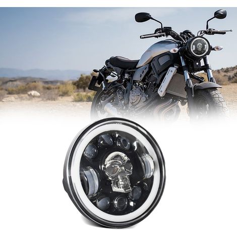 LED-Scheinwerfer für Motorräder, 5,75 Zoll, Totenkopf-Design, mit Tagfahrlicht, Blinker und Fern-/Abblendlicht, farbigem Angel-Eye-Licht, 1 Stück. (1/5)