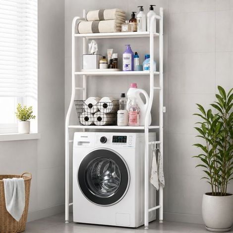 Scaffale Salvaspazio per Bagno Sopra WC Lavatrice 3 Mensole Organizer in Metallo (1/5)