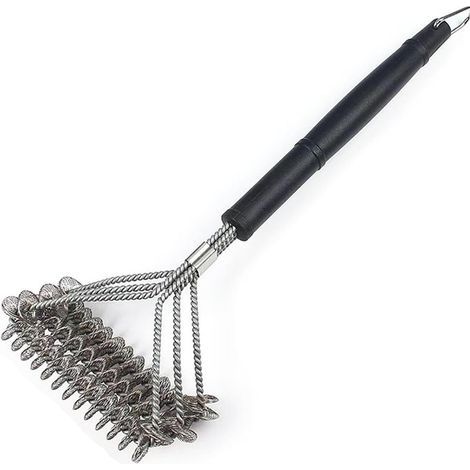 Brosse de nettoyage pour grille de barbecue avec tête à 3 poils, nettoyage à 360°, élimine les saletés tenaces des barbecues à charbon, électriques et à gaz. (1/5)