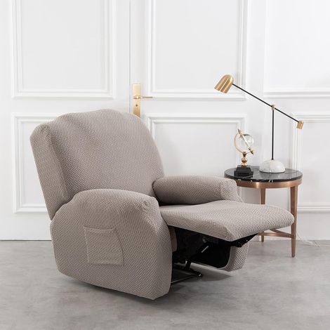 Recliner chair covers, 4 pieces, reclining sofa cover, sofa cover with side pockets, elastic bottom for bedroom, living room, office, hotel (Camel) (1/5)
