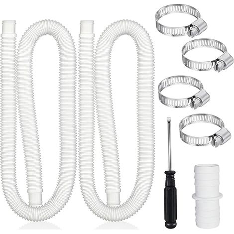 Tuyau Piscine 32mm, 2 Pièces Tuyau de Piscine 150 cm Tuyau de Rechange pour Piscine, Tuyau de Pompe À Filtre avec 4 Pinces Métalliques et Raccord, Tuyau de Filtre de Piscine, Tuyau Aspirateur (Blanc) (1/5)