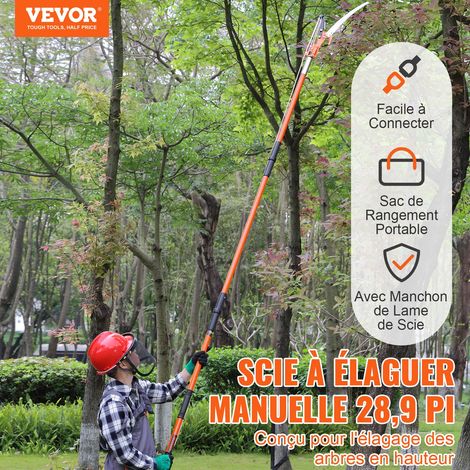 Scie à Élaguer Télescopique 2,24-8,24 m Scie à Perche Extensible Lame en Acier Tranchant Scie d'Élagage avec 8 Poteaux Fibre de Verre Ciseaux Coupe Branches Hautes pour Élagage Palmiers Arbustes (1/5)