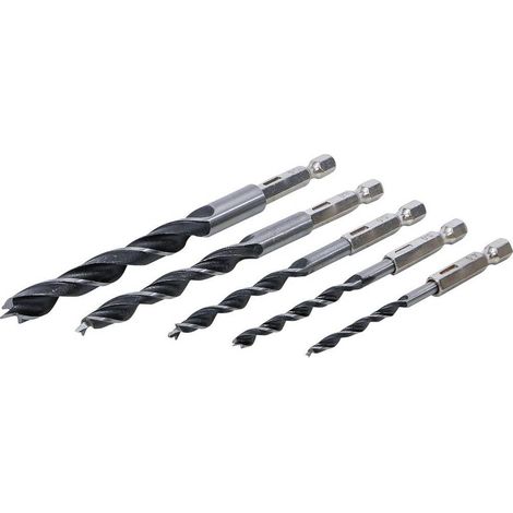 Jeu de 5 Mèches Bois 4-10 mm - Six Pans - Perçage Précis et Durable, Acier HSS, Pro - D-Work