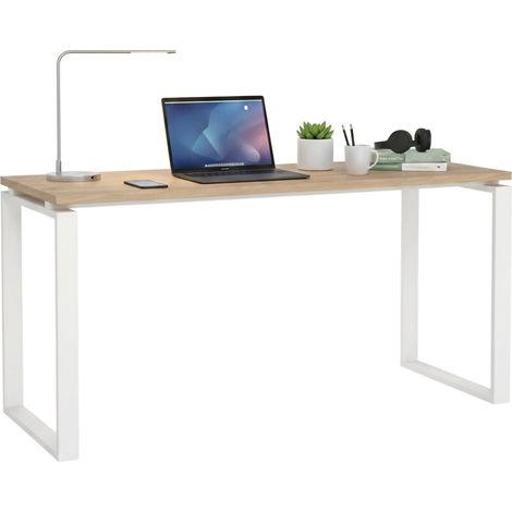 Dmora - Scrivania Arignano, Scrittoio multiuso, Tavolo per ufficio porta PC, Piano di lavoro, 150x60 h76 cm, Rovere e Bianco