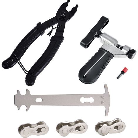 Outil pour chaîne de vélo, pied à coulisse pour chaîne de VTT, coupe-chaîne, outil de démontage de chaîne, pince à boucle magique (pied à coulisse argenté + coupe-chaîne + pince + 3 paires de boucles (1/5)