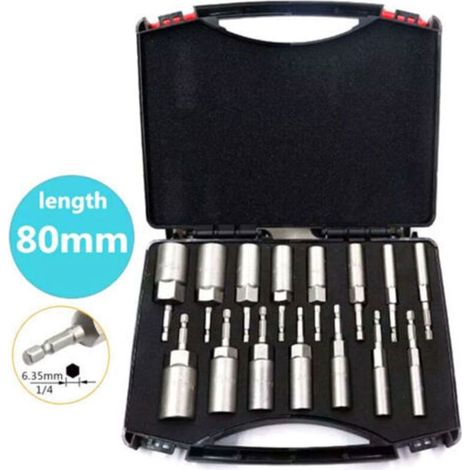 15 Pièces Douille Visseuse a Choc 5.5-19mm Douille Hexagonale Profondeur D'usinage 34mm pour Visseus Électrique Tournevis Manchon