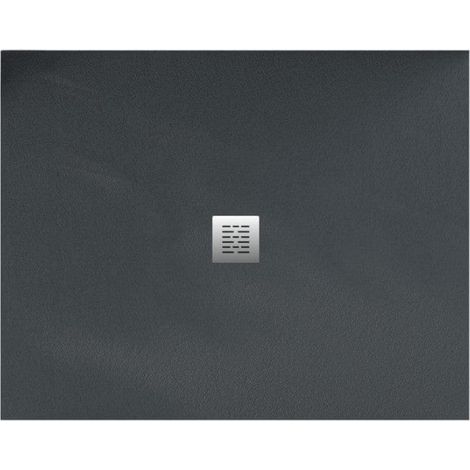 Mineralguss-Duschwanne extra flach CENTRO Schieferoptik ANTHRAZIT 120x120 cm Ablaufschutz in Chrom