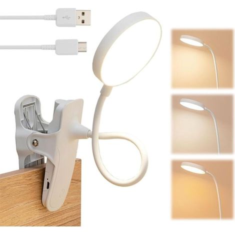 Lampe de Lit à Pince XH4000 – Rechargeable, 20 LED, 3 Modes + Intensité Variable, Col de Cygne Flexible 360° – Blanc (1/4)