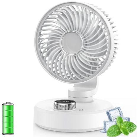 Ventilateur de table, petit ventilateur silencieux à tête vibrante, rechargeable, portable, 6 vitesses, écran LCD, mini ventilateur de table USB, adapté au bureau, à la maison et au camping (blanc) (1/5)