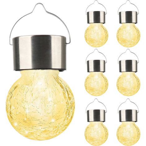 Lampe suspendue solaire LED en verre craquelé, lampe de jardin décorative colorée - Blanc chaud-AquaForge