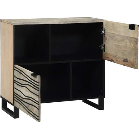 Buffet de Rangement Blanc 80 x 33 x 75 cm bois de manguier massif, Design Moderne, pour salon et salle à manger (1/5)