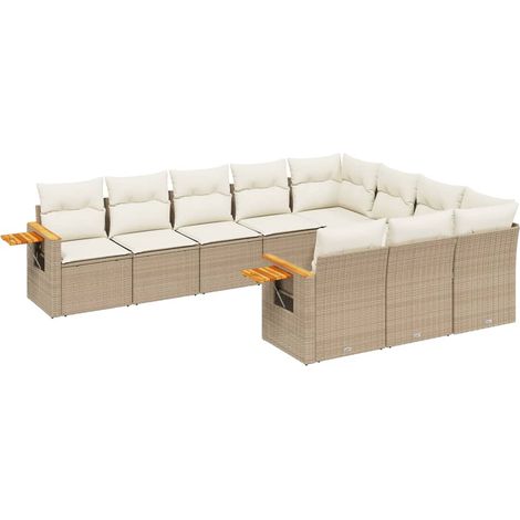 Juego de sofás jardín con cojines beige 10 pzas ratán sintético vidaXL (1/3)
