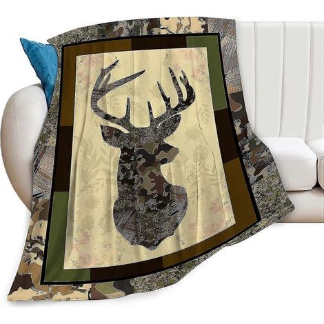 Fleecedecke mit Hirsch-Tarnmuster, weich und flauschig, aus ultraweichem Jagdflanell, unisex, leicht und flauschig, ideal für Partys und als Geschenk für erwachsene Männer. (1/5)