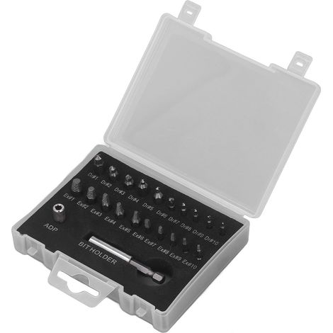 Jeu de 22 extracteurs de vis cassées, taraud inverse en acier rapide, outillage professionnel pour retirer vis endommagées, coffret complet. (1/5)