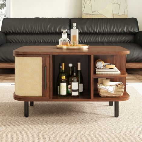 Couchtisch 80 x 60 x 46,5 cm mit Stauraum, MDF, Nussbaumfarben HAVRYA (1/5)