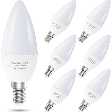Lot de 6 ampoules LED E12 pour ventilateurs de plafond, équivalentes à des ampoules LED candélabres de 60 watts, type B, pour lustres, ampoules incandescentes, non dimmables-AquaForge (1/4)