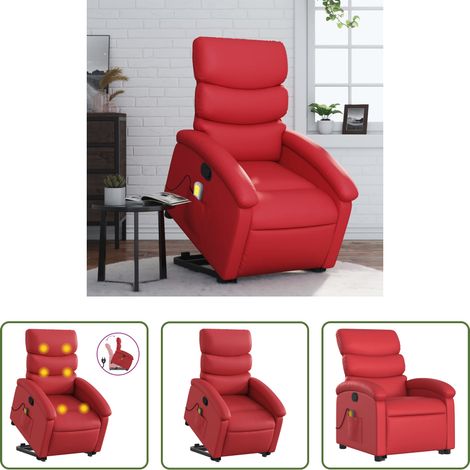 vidaXL Sillón reclinable de masaje de pie cuero artificial rojo (1/5)