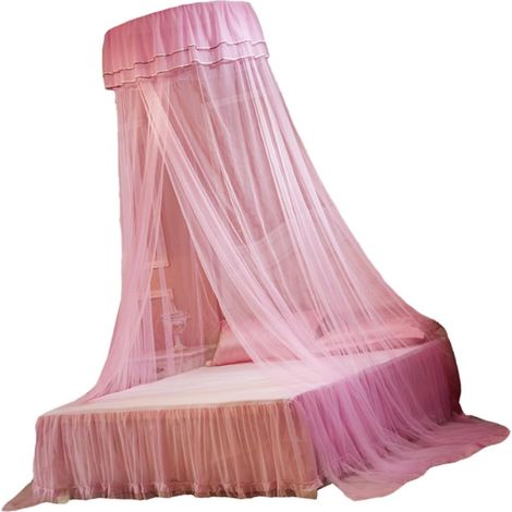 Moustiquaire en dentelle rose pour lit rond et léger, idéale les (1/5)
