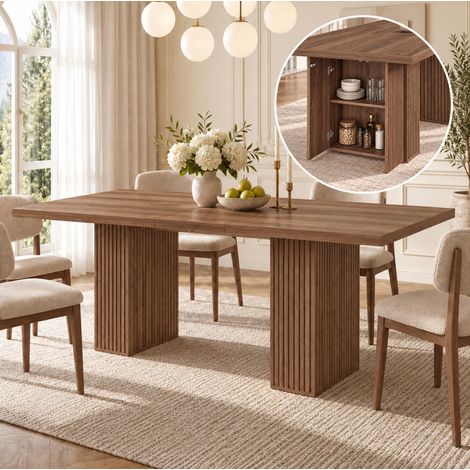 MODFU – Mesa de comedor extensible 150-190x90 cm de MDF con prolongación integrada, 2 compartimentos, hasta 8 personas y carga 60 kg – Nogal (1/5)