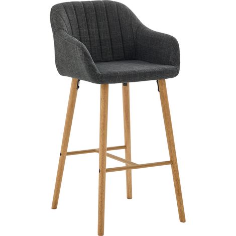 Set di 2 sgabelli da bar neri in lino con schienale alto, braccioli e gambe in legno (1/5)