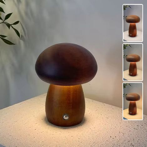 Lampe de table LED sans fil, lampe de bureau rechargeable en forme de champignon, petite veilleuse tactile, gradation continue à 3 couleurs (1/5)