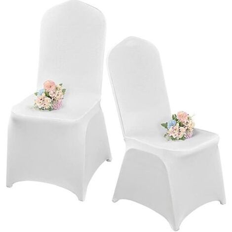 Lot de 10 housses de chaise blanches en élasthanne blanc pour salon - housses de chaise universelles pour salle à manger, protection de mariage (1/4)