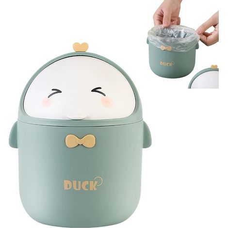Mini poubelle de bureau verte pour sachets de thé, mini poubelle de bureau avec couvercle, joli bac de bureau en carton pour la maison, le bureau, la chambre, la voiture, la cuisine (1/5)