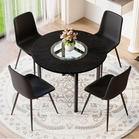 Esstisch Set rund 100 cm mit 4 PU Stühlen MDF Metall OKMYHOME (1/5)