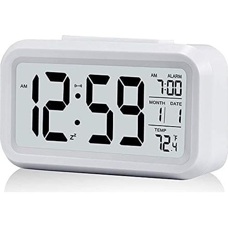 Digital Alarm Clock Morning Alarm Clock, Silent Battery Operated Digital Alarm Clock for Kids Adults Large LED Display Temperature Calendar, Travel Alarm Clock with Night Light Snooze Function (1/5)