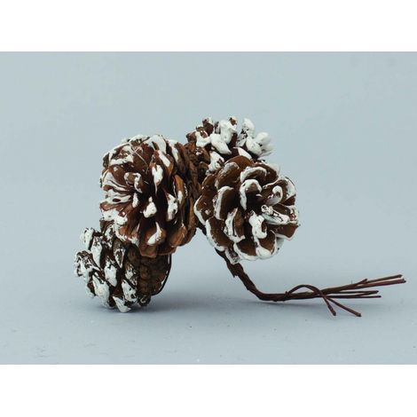 Rama decorativa cubierta de nieve con piñas en alambre de hierro 4 cm