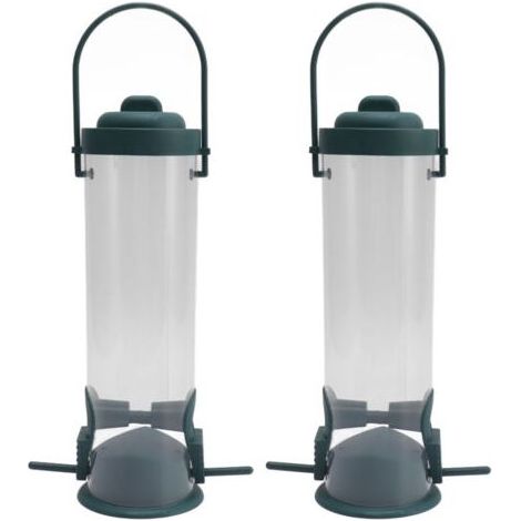 2 Set Bird Tube Feeder Plastic Transparent Hanging Finch Feeder Décoration de jardin avec 2 évents 2 ports (1/5)
