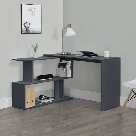 Scrivania Angolare Arendal a L con Scaffale Ruotabile 77x120x50 cm - Grigio Scuro [en.casa] (1/5)