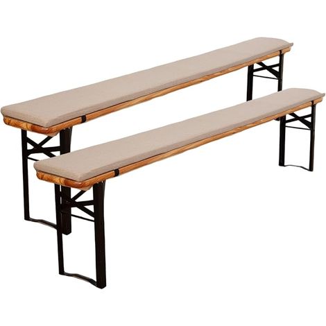 2 x Garden Bench Cushions, Non-Slip Swing Cushions, Cotton Linen Garden Stool Mat, with Buckle, 220 x 25 x 3 cm (Beige) (1/5)