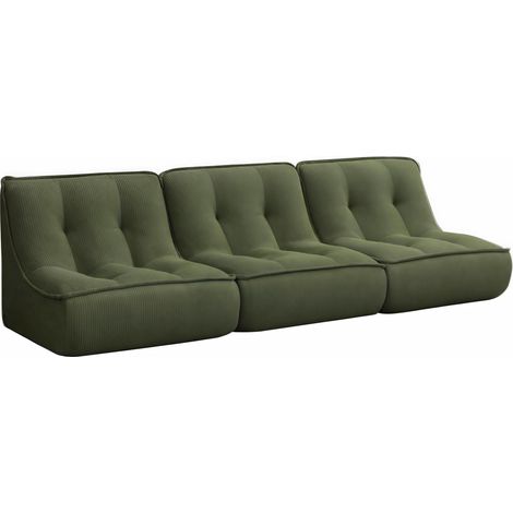 Lot de 3 fauteuils modulable en velours côtelé 240 x 90 x 70 cm vert - Lizy