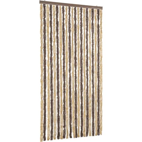 Rideau anti-mouches marron foncé et beige 90x220 cm chenille CFW65156 (1/5)