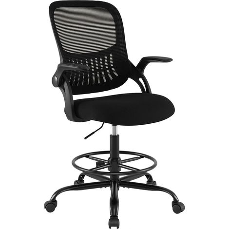 COSTWAY Chaise de Bureau, Chaise de Travail Pivotante Haute en Maille avec Accoudoirs Relevables et Repose-Pieds Réglable, Fauteuil de Bureau Ergonomique sur roulettes pour Bureau à Domicile (1/3)