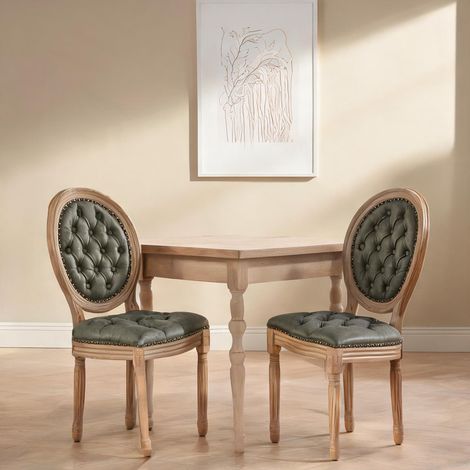 Lot de 2 chaises de salle à manger en bois massif vert olive (1/5)