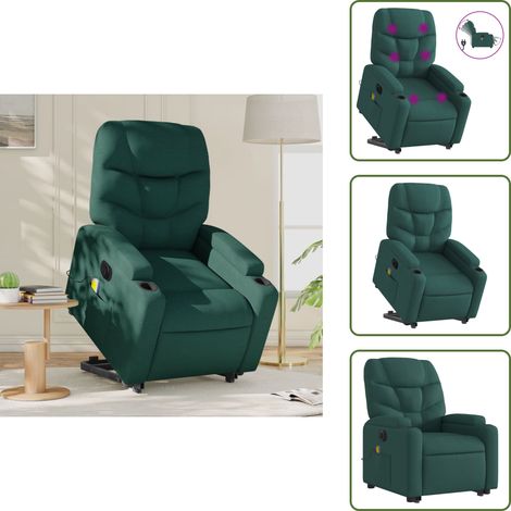 Reclinazione elettrica - vidaXL Poltrona Alzapersona Massaggiante Elettrica Verde Scuro Tessuto - Vibrazione