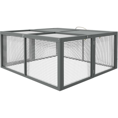 Conigliera pieghevole interno esterno 110 x 105 x 50 cm tetto apribile maniglia di trasporto rustica in legno grigio 210007985