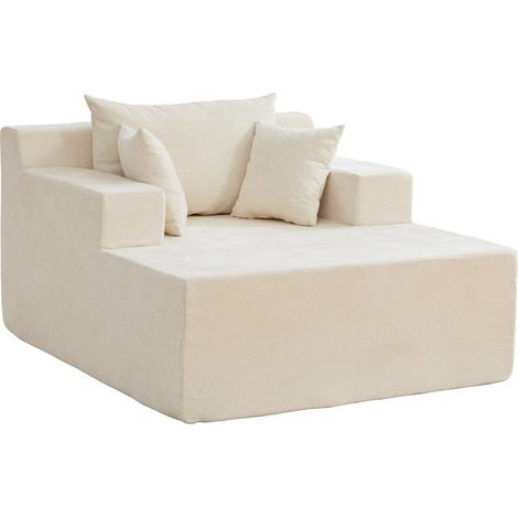 Canapé modulable en tissu chenille beige avec mousse haute résilience 30D et chaise longue (1/5)