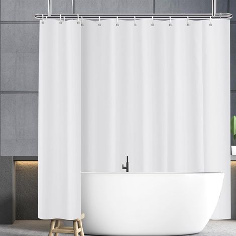 Rideau de douche 240x200 blanc, imperméable, anti-moisissure, avec boucles de suspension, L240 x H200 cm (1/5)