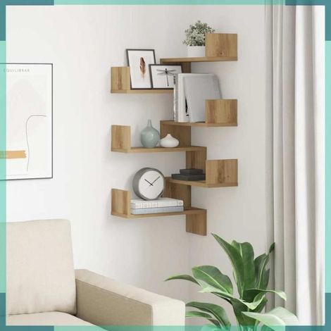 856609 étagères d'angle murales 2 pcs chêne artisanal 40x40x49,5 cm (1/5)