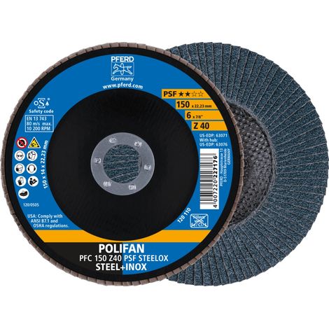 PFERD POLIFAN Fächerscheibe PFC 150x22,23 mm konisch Z40 Uni.-Linie PSF STEELOX Stahl/Edelstahl (1/5)