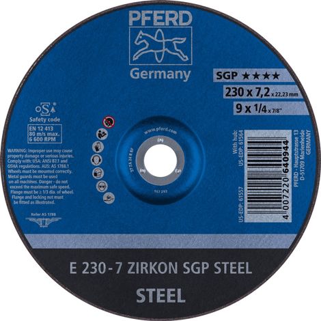 PFERD TOOLS Schruppscheibe E 230x7,2x22,23 mm ZIRKON Speziallinie SGP STEEL für Stahl 10 Stk (1/5)