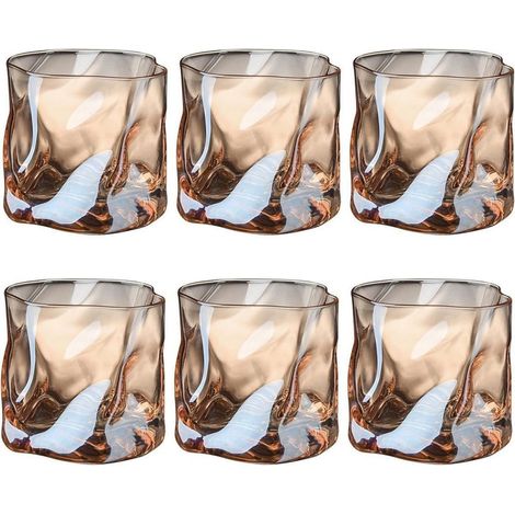 6-teiliges Glasset (200 ml) — Unregelmäßig geformte Kristall-Whiskygläser — Trinkgläser, Eiskaffeebecher, Cocktailgläser, Longdrinkgläser (Geeignet für Wasser, Tee, Kaffee, Saft) — Spülmaschinenfest (