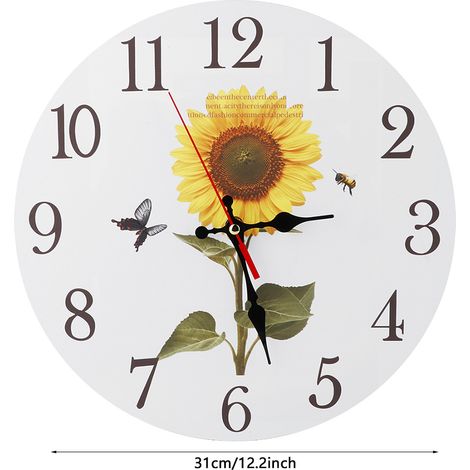 Horloge murale ronde à chiffres arabes et motif tournesol pour la décoration de la maison ou du bureau (3) (1/5)